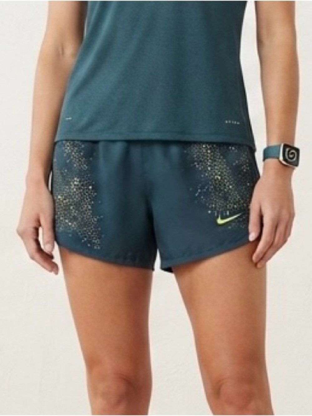 Nike • Teal Athletic Running Shorts with Neon Yellow Accent